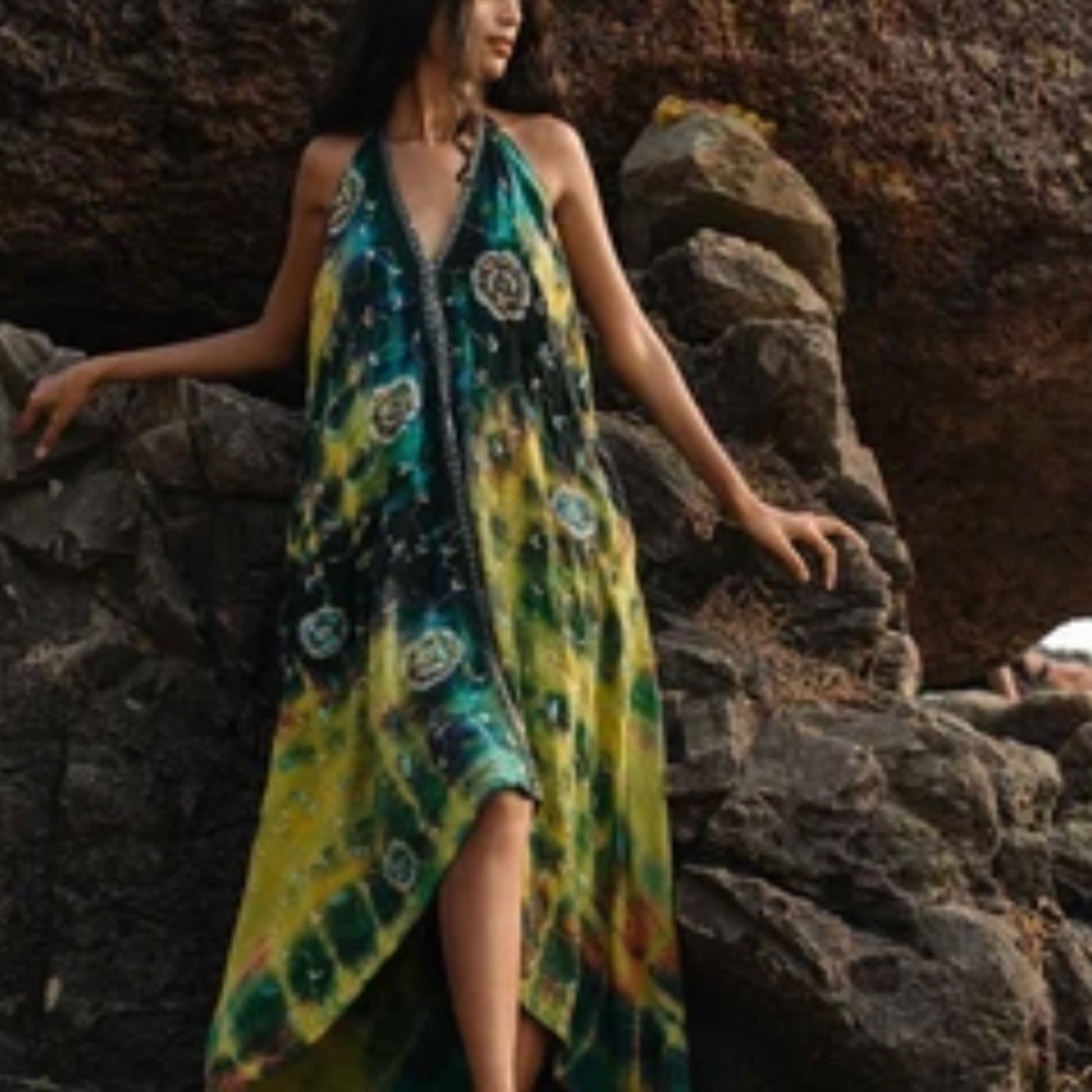 Green and Yellow Tie-Dye Halter swim cover one size - Picture 5 of 8